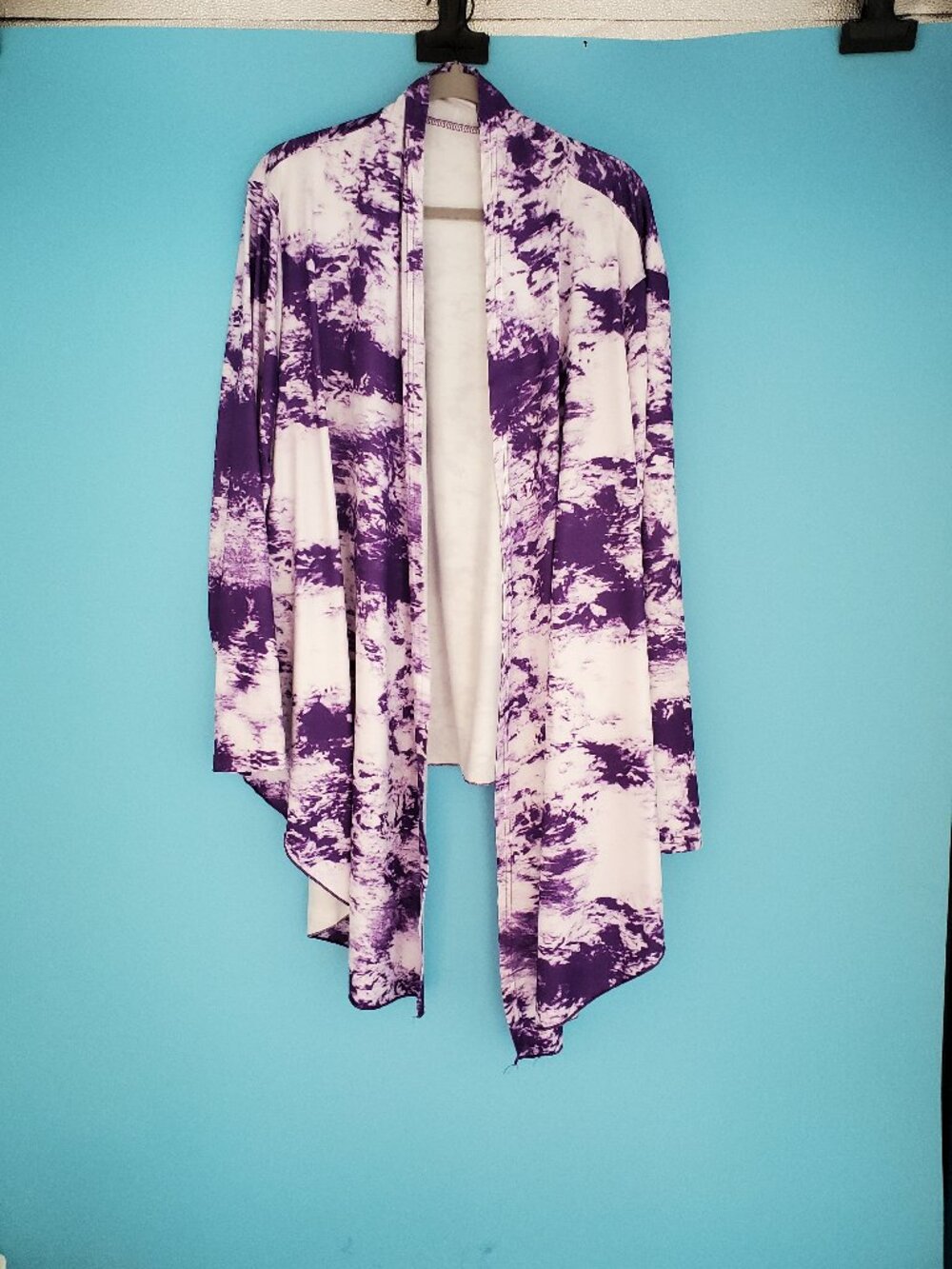 Unbranded Cardigan Size 5X White & Purple Open Front Stretch